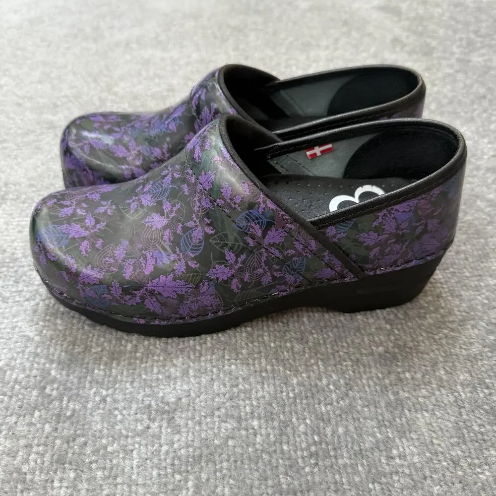 Sanita Clogs Shoes Womens Size 36 Purple Floral Danish Nursing Comfort Workwear - Picture 1 of 13